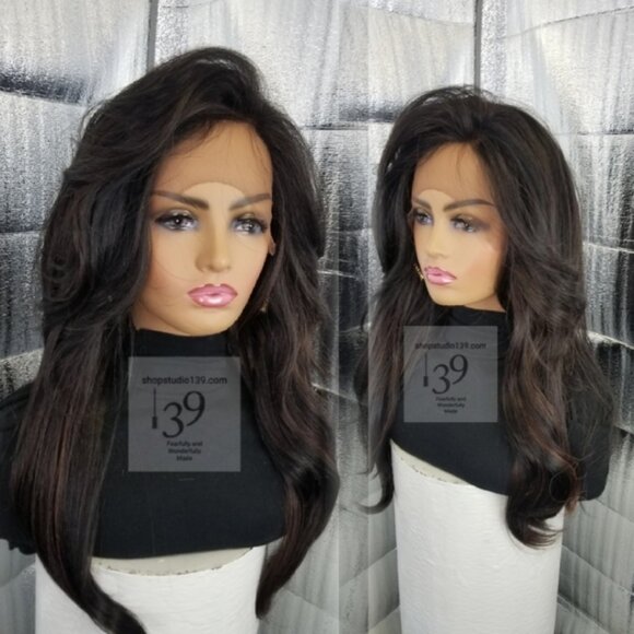 New lace front free part wig Melvina color Dark Brown with a lighter brown - Picture 2 of 10